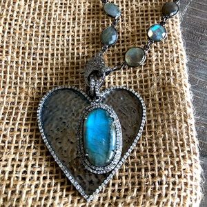 Heart and Fire blue labradorite with pave diamonds